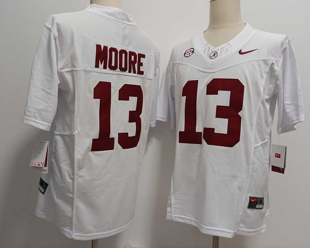 Men%27s Alabama Crimson Tide #13 Malachi Moore White FUSE College Stitched Jersey